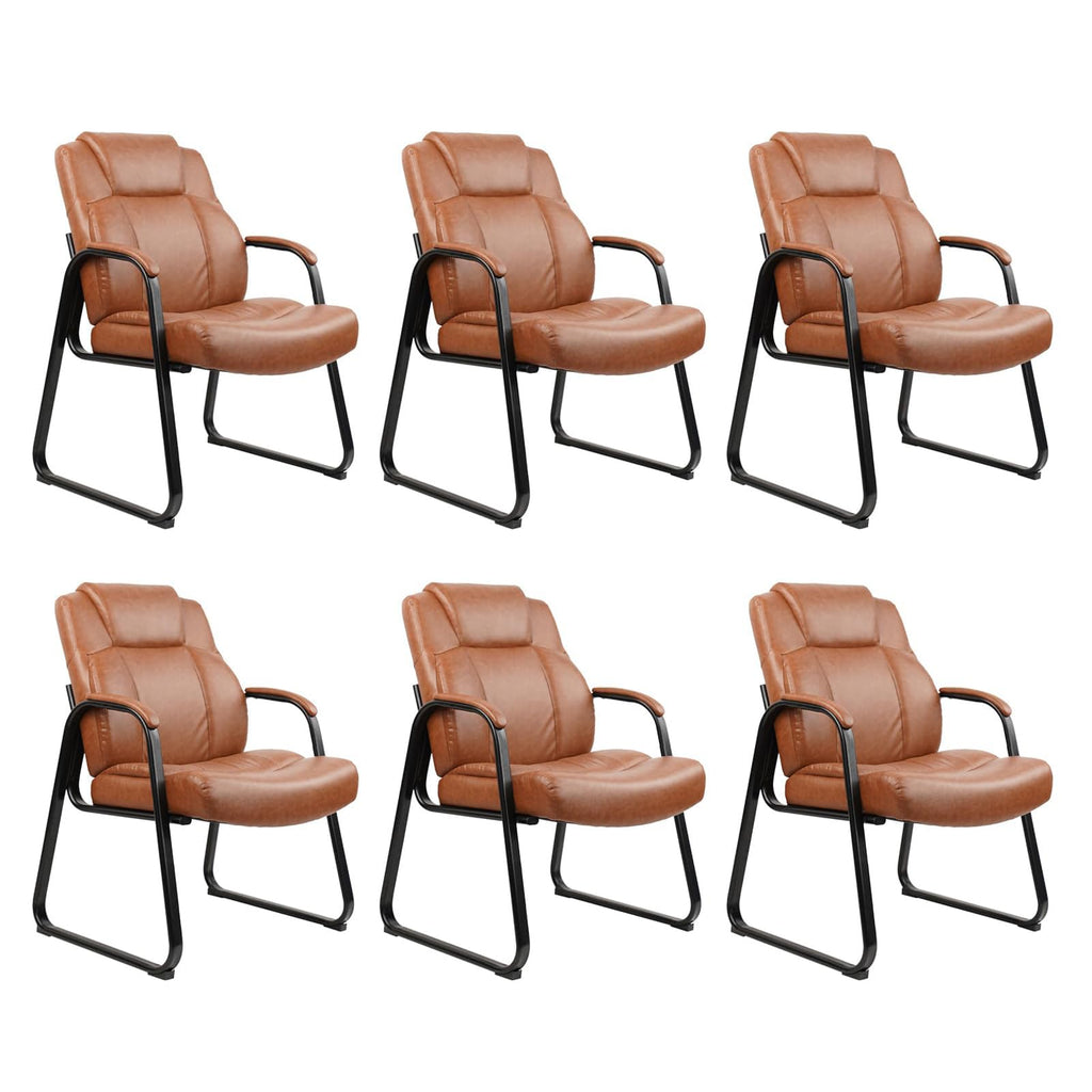 Clatina Big and Tall Office Chair Set of 6 500lbs Leather Reception Chair with Bonded Padded Armrest Wide Seat Sled Base Desk Chair No Wheels