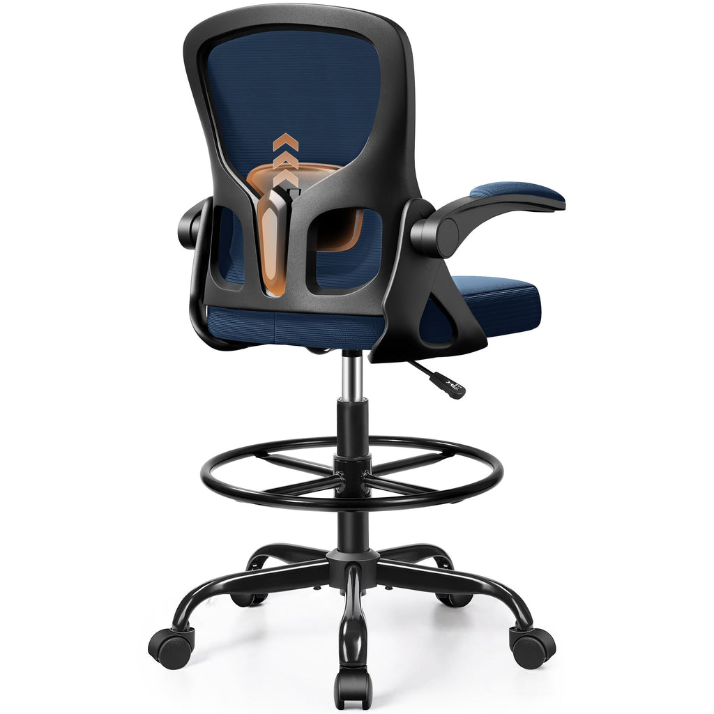 Finati Drafting Chair, Tall Office Chair for Standing Desk with Flip-up Armrests, Adjustable Foot Ring & Lumbar Support, Breathable Mesh High