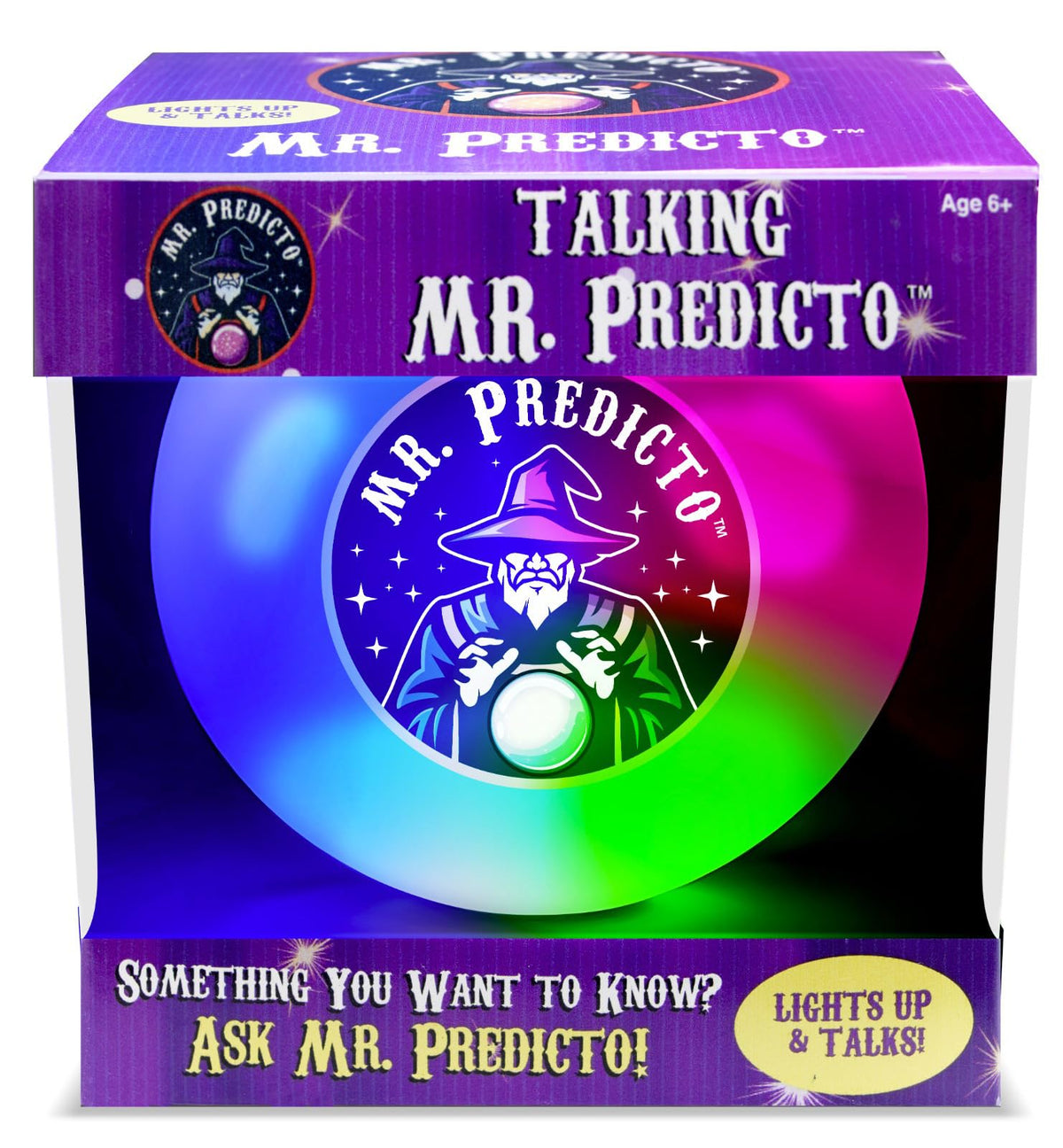 Talking Mr. Predicto Fortune Telling Ball - Ask a Question & Hear 30+ Mystical Predictions Spoken Out Loud - Color Changing Crystal Ball with LED Lights & Sound - Fun Novelty Toy for Kids Ages 6+