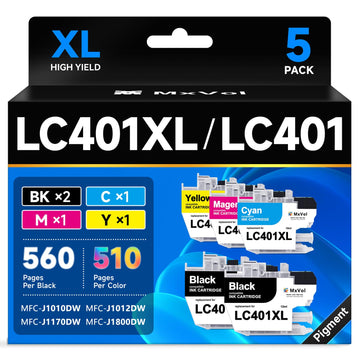 LC401XL MFC-J1010DW LC401 Ink Cartridges for Brother Printer LC 401XL 401 Ink Cartridge Compatible for MFC J1010DW MFC-J1170DW MFC-J1800DW MFC-J1012DW Series Printer (5-Pack, High Yield)
