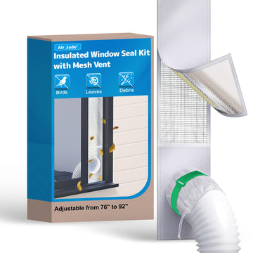 Air Jade Portable Air Conditioner Sliding Door Vent Kit, Insulated Sliding Door AC Vent Kit with Mesh Vent, Adjustable Door Seal Kit from 76" to 92", Fits 4", 5" and 5.9" Duct & Hose, with Leaf Guard
