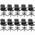 Drafting Chair, Tall Office Chair for Standing Desk, High Executive Leather Ergonomic Computer Chair with Adjustable Height and Flip-up Armrest