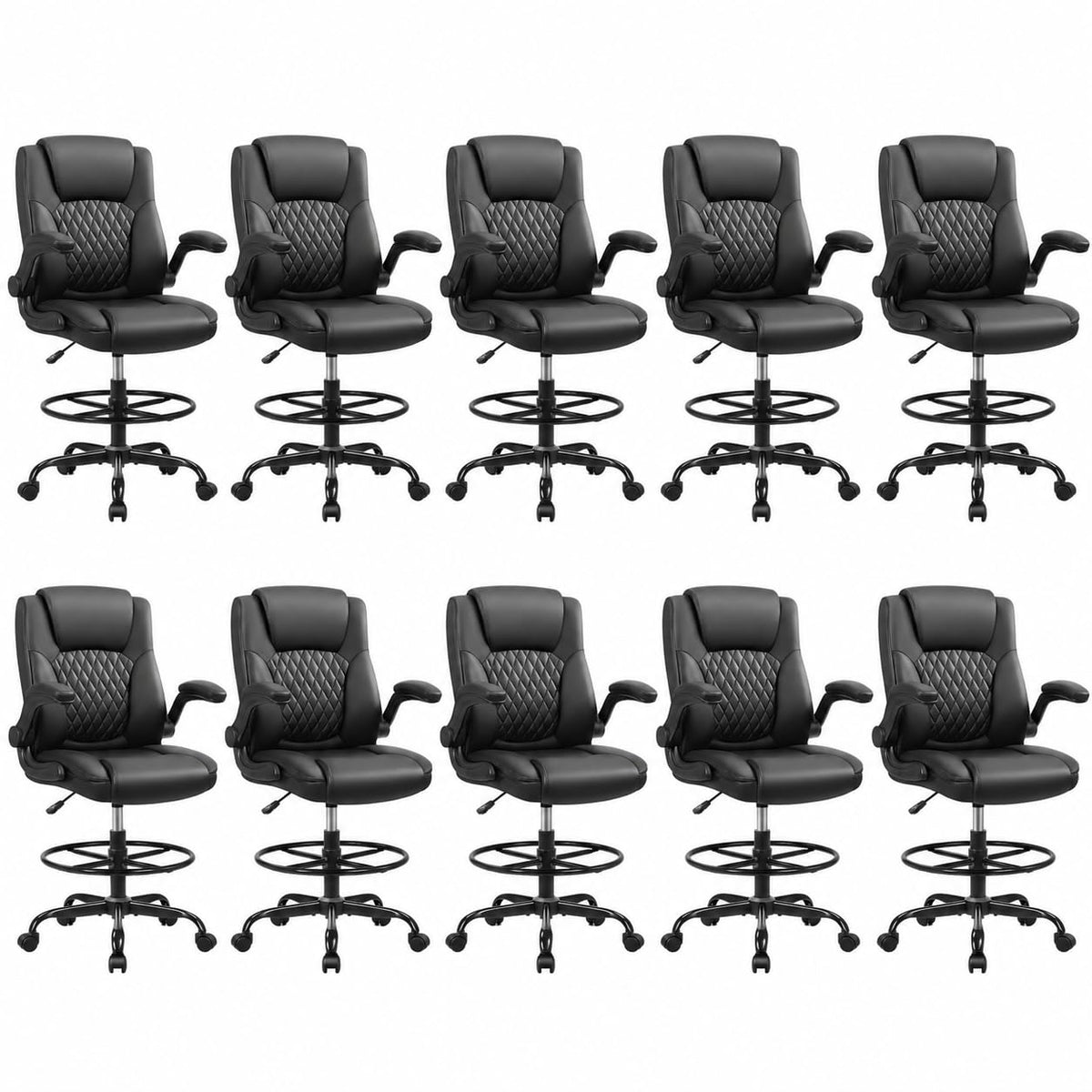 Drafting Chair, Tall Office Chair for Standing Desk, High Executive Leather Ergonomic Computer Chair with Adjustable Height and Flip-up Armrest