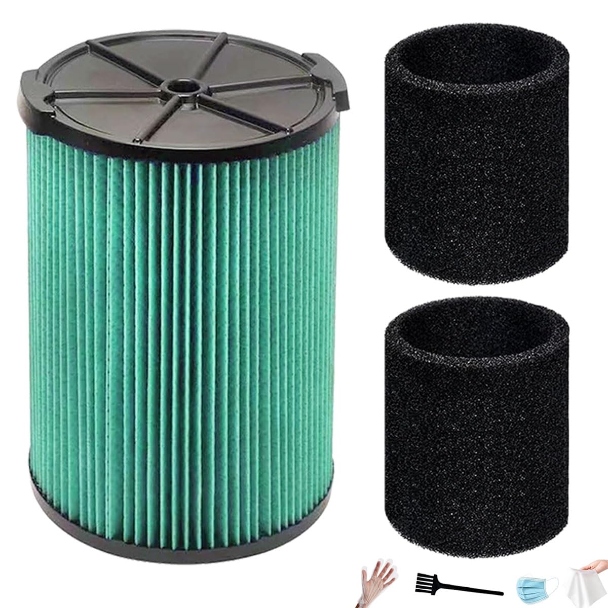 VF6000 Filter for RIDGID Shop Vac, Washable Filter for RIDGID shop vac filters 5-20 Gal Wet/Dry Vacuums-Models WD5500 WD0671 WD6425 WD7000, Fits for Husky 6-9 Gal Vacs, 1-Pack with 2 Foam Sleeves