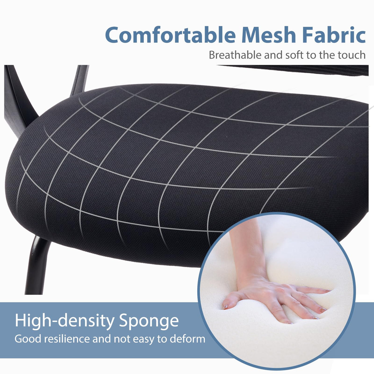 Dumos Office Desk Chair No Wheels, Ergonomic Executive Sled Base Mesh Computer Chairs with Comfy Arms and Lumbar Support for Home Conference