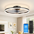 VOLISUN Low Profile Ceiling Fans with Light and Remote, No Assembly, 20in Fandelier Ceiling Fan with Lights, 3000K-6500K Dimmable Flush Mount LED Fan Light, Black Bladeless Ceiling Fans for Bedroom