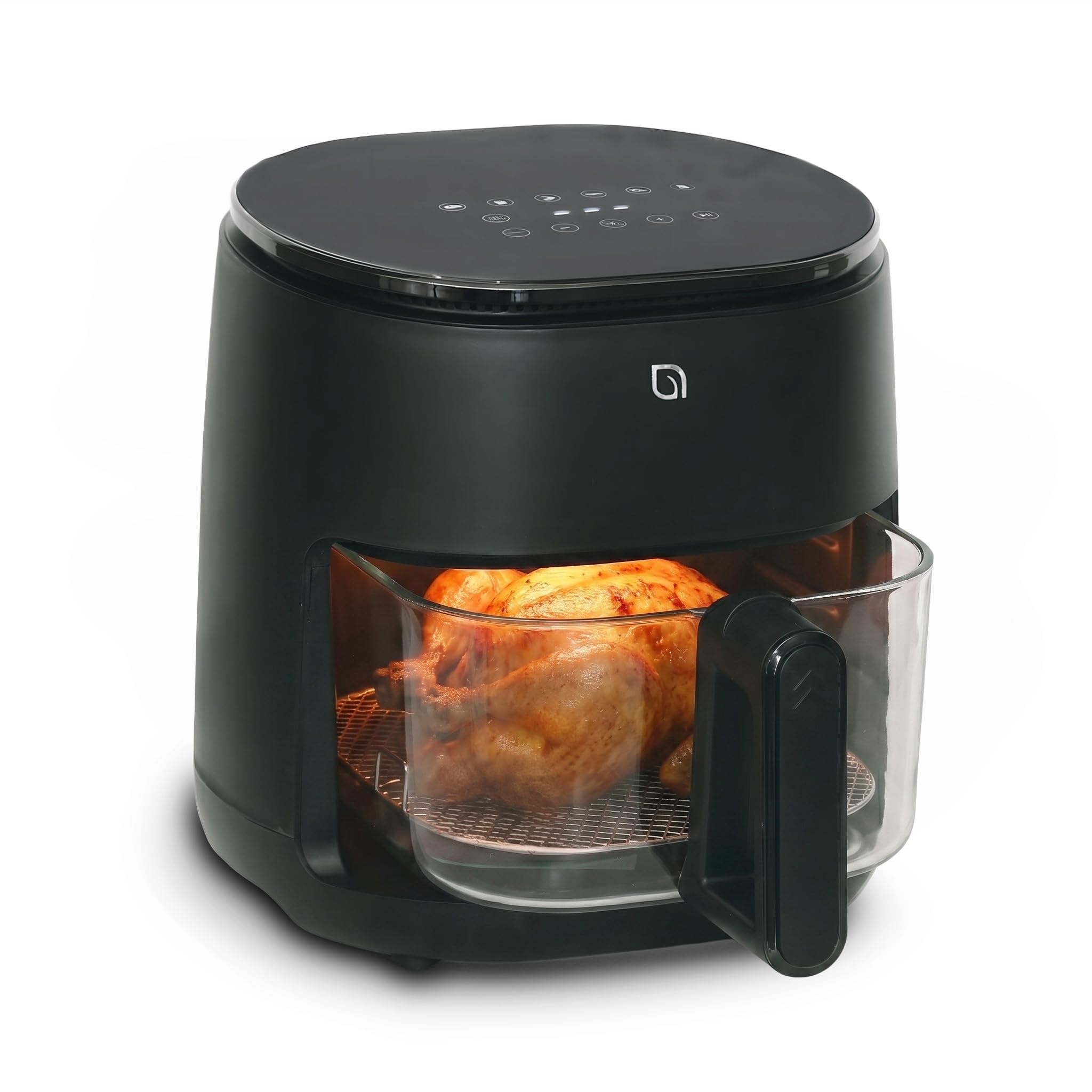 WILLOW Eco Series 6 in 1 Air Fryer with Glass Basket, 5 Quart Non Toxic Glass Air Fryer w Digital Display, 430°F Max Temp, Preheat & Keep Warm Function, Compact + Dishwasher Safe Airfryer -BLACK