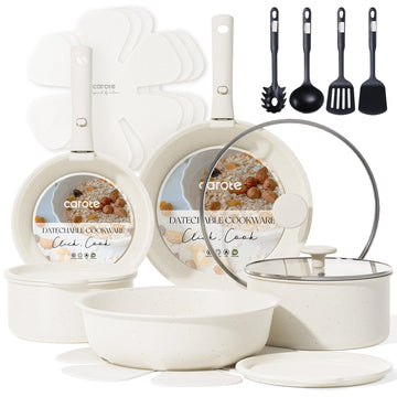CAROTE 19pcs Pots and Pans Set Non Stick, Cookware Set Detachable Handle