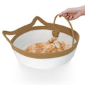 Cotton Rope Woven Cat Bed, Pet Sleeping Bed with a Playing Rope Ball, Foldable Sleeping Basket for Cats, Puppies, Rabbits and Small Pets (Large, Brown & Beige)