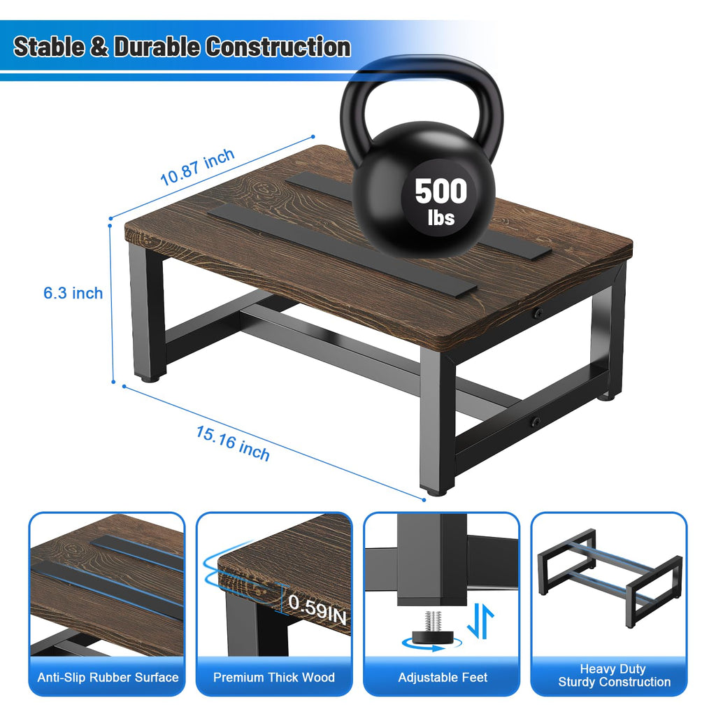 Leketree Wooden Step Stool for Adults, Heavy Duty Stepping Stool with Non-slip Rubber Feet & Adjustable Feet, Bed Steps for High Beds,