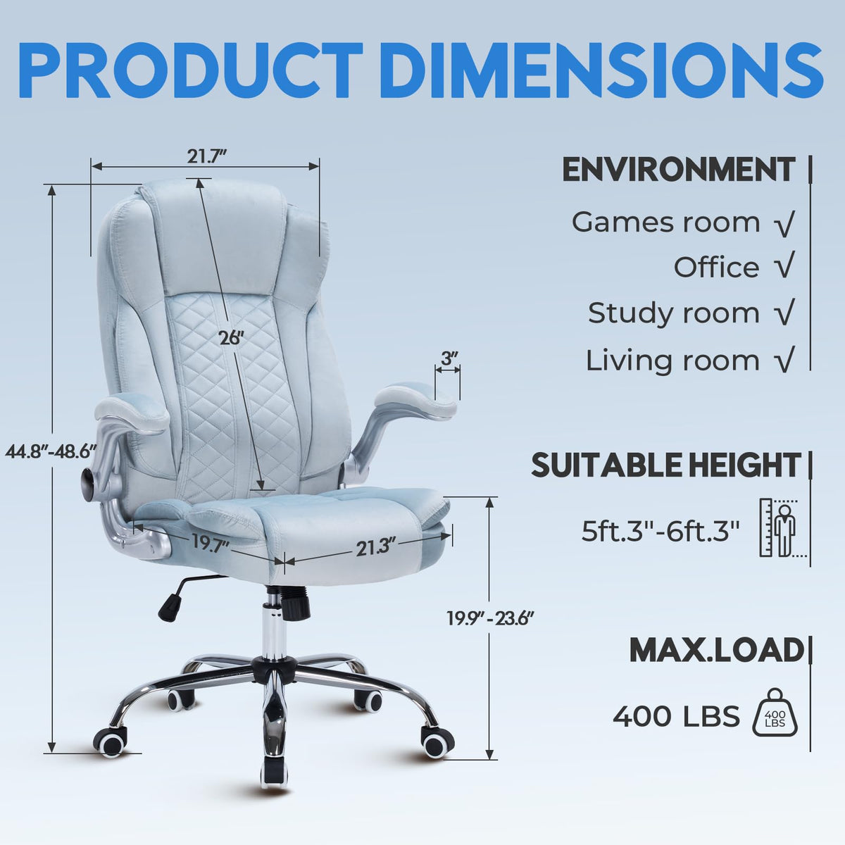 400lbs Executive Office Chair with Flip-up Armrests, Big and Tall Computer Chair for Heavy People, Heavy Duty Ergonomic Comfy Chair, Breathable