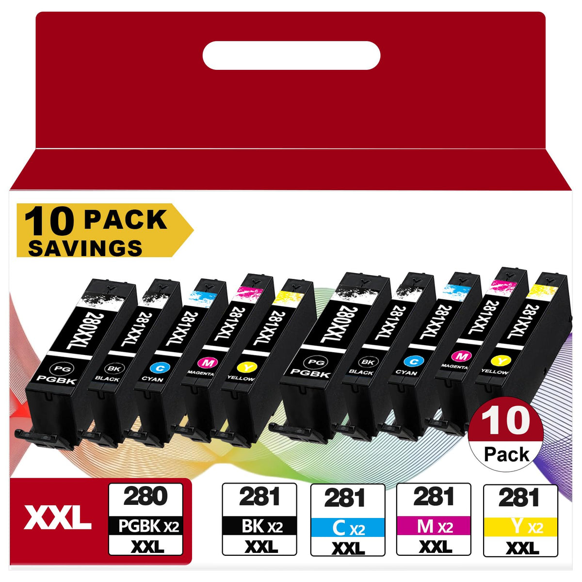 10 Pack PGI-280XXL CLI-281XXL Ink Cartridges Replacement for Canon 280 XXL 281 XXL Fit for Cannon TR8620a TR8620 TR8520 TR8600 TR7520 TS702a TS9520 TS9521C TS6120 TS6220 TS6320 TS8220 TS9120 Printers