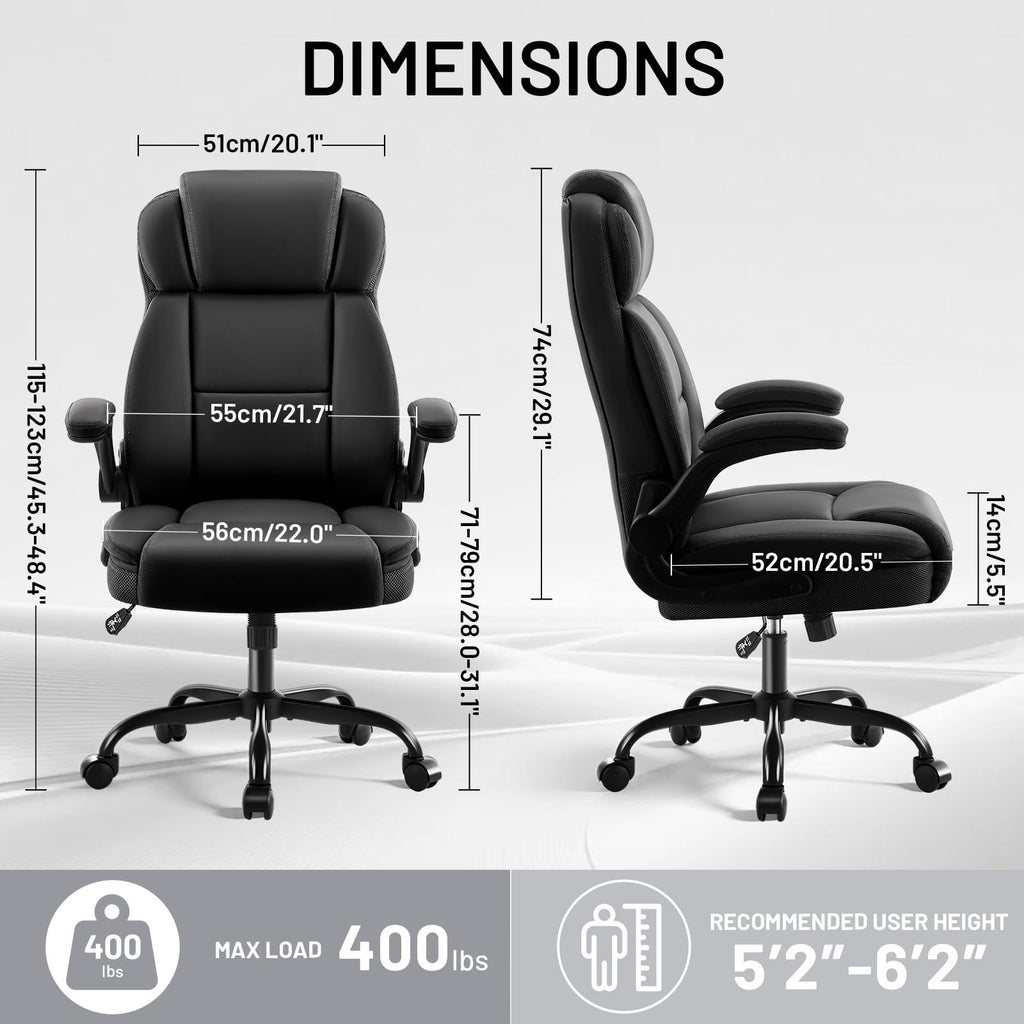 Areshark Ergonomic Office Chair with High Back Headrest,pu Leather Executive Desk Chair Padded Flip-up Armrests,lumbar Support,swivel Computer