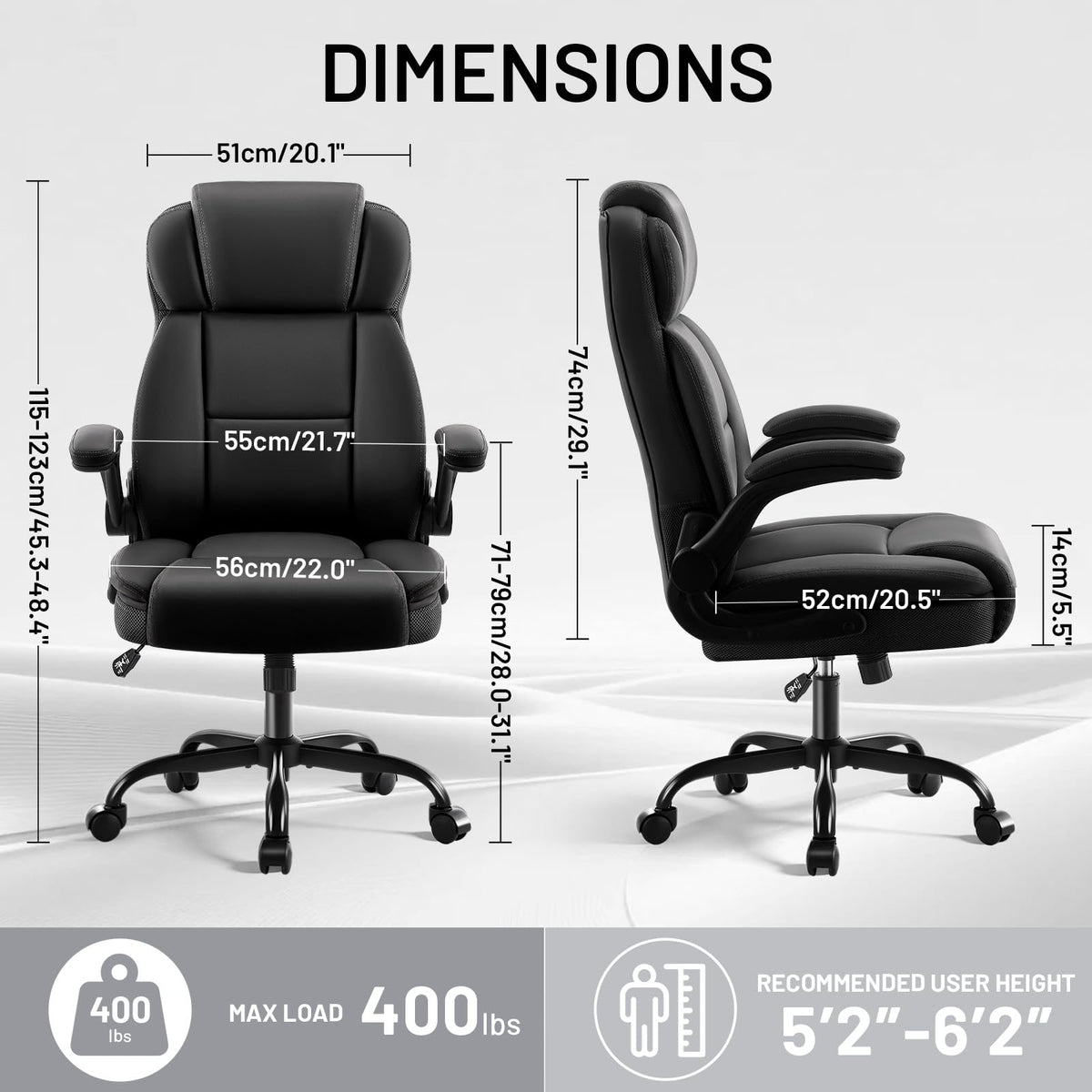 Areshark Ergonomic Office Chair with High Back Headrest,pu Leather Executive Desk Chair Padded Flip-up Armrests,lumbar Support,swivel Computer