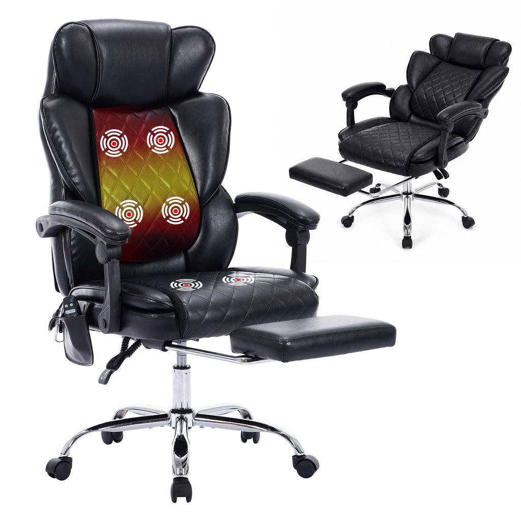 Smartue Executive Office Chair, 22.05" Wide Leather Ergonomic Office Chair with Lumbar Support, Footrest and 6-point Vibration Massage,