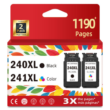 240XL 241XL Ink Cartridges Replacement for Canon 240 241 XL Black Color Combo Pack for Cannon PG240 CL241 with Printer MG2220 MG3620 MG3600 TS5120 TS5100 MG3520 MG3120 MG3122 MX452 MX532 MX472 MX512