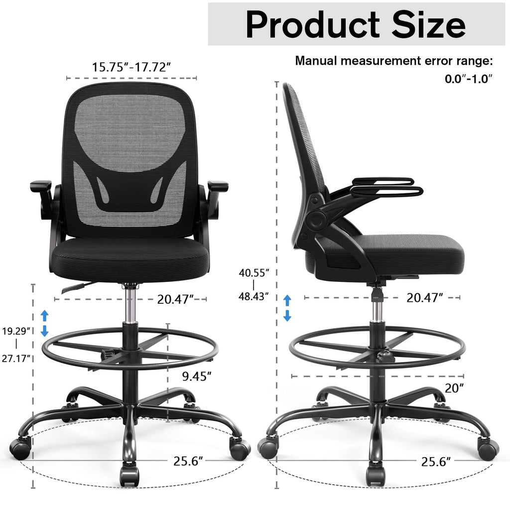 Alolo 450lbs Drafting Chair Tall Office Chair for Standing Desk with Flip-up Armrests,ergonomic High Desk Chair with Lumbar Support and