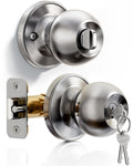Veise Keyed Entry Door Knob, Bedroom Door Lock with Keys, Heavy-Duty Rust-Proof Construction, Door Handle for Exterior Interior Security, Easy to Install, Brushed Nickel