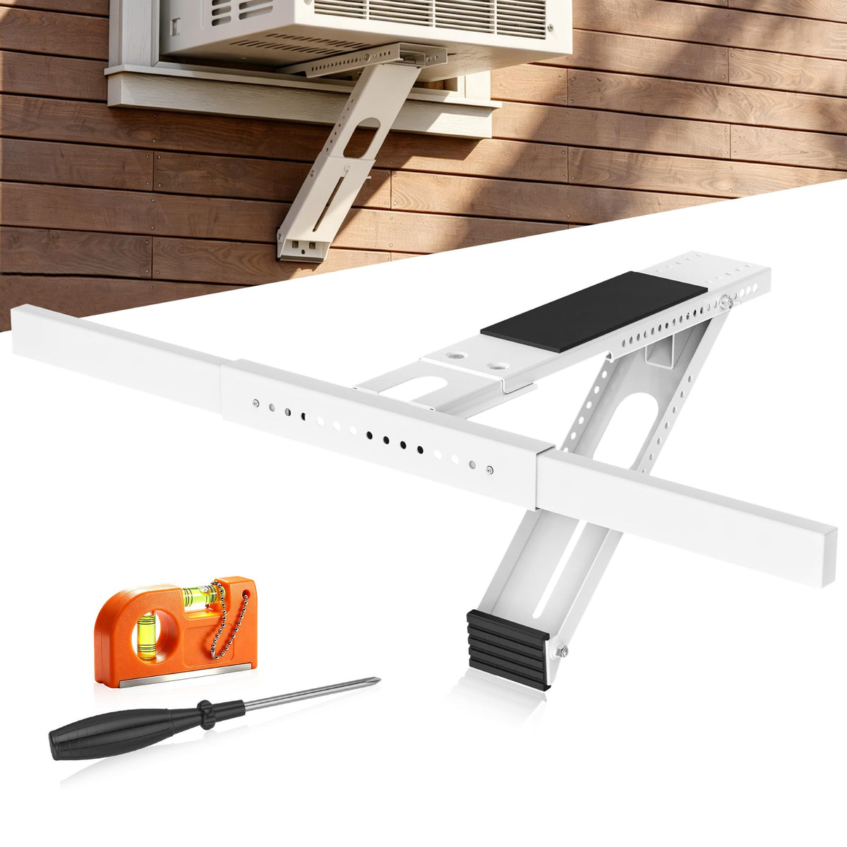 No Drilling Window AC Bracket,HVAC Brackets Fits Single & Double-Hung Windows,Holds Up to 165lbs,Heavy Duty Single Arm Window Air Conditioner Bracket for 5000-12000 BTU Units