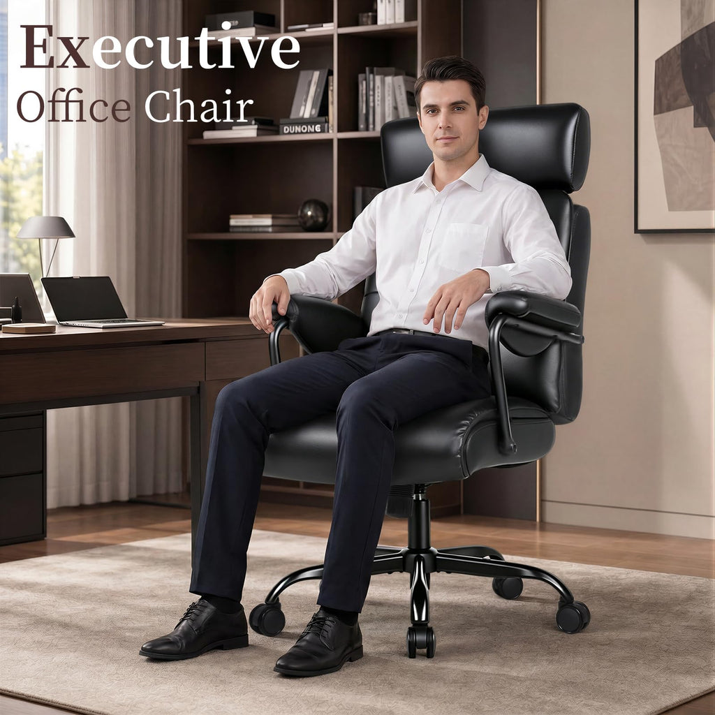Executive Office Chair Ergonomic,leather Desk Chair High Back, Glossy Black
