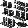 26 Pack L Bracket Corner Brace Kit, 3 Sizes Stainless Steel L Brackets for Wood Shelves, 90 Degree Right Angle Bracket, Black Metal Corner Brackets for Furniture Cabinet Drawer Chair (with 88 Screws)