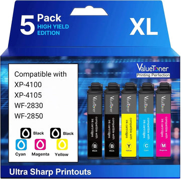 Valuetoner Remanufactured Replacement for Epson 212 Ink Cartridges 212XL High Yield T212 T212XL Work with Epson XP-4100 XP-4105 Workforce WF-2830 WF-2850 (2 Black, 1 Cyan, 1 Magenta, 1 Yellow)