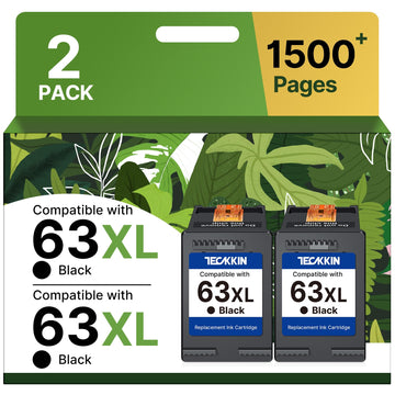 63XL Black High-Yield Ink Cartridge for HP 63 Black Ink Cartridge Replacement for HP Ink 63 Works with HP OfficeJet 3830 4650 5255 5258 Envy 4520 4512 DeskJet 1112 2130 3630 F6U64AN (2 Black Pack)