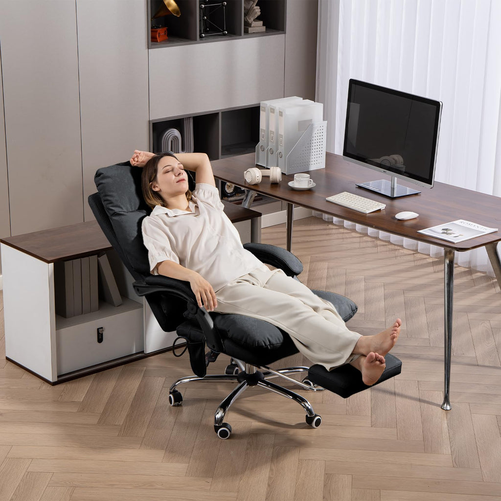 Anjieacen Massage Office Chair with Footrest 155° Recline High Back Office Chair with Footrest & 6-point Vibration, Comfy Computer Chair for