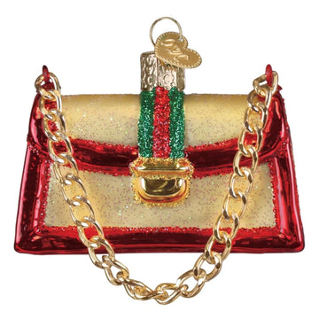 Old World Christmas Fashion Purse Glass Blown Ornament for Christmas Tree, Handcrafted Holiday Decoration, Fashion Collection