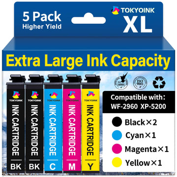 TOKYOINK Remanufactured Ink Cartridge Replacement for Epson 222XL Ink Cartridges Combo Pack Works for Epson WF-2960, XP-5200 Printer (2Black, Cyan, Magenta, Yellow 5 Pack)
