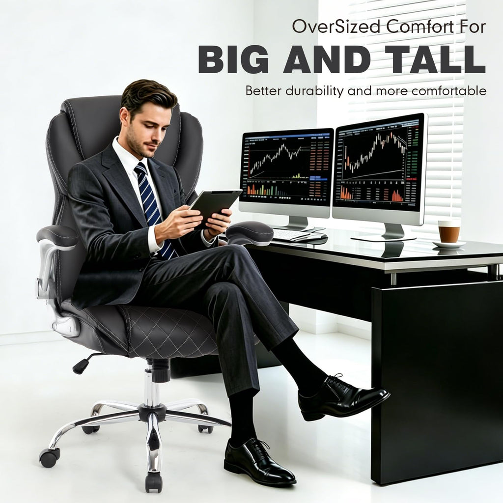 Big and Tall Office Chair 400lbs, High Back Ergonomic Desk Chair with Lumbar Support, Heavy Duty Pu Leather Executive Computer Chair with