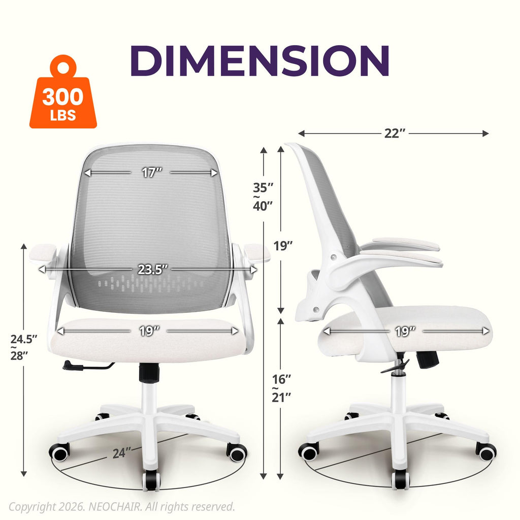 Neo Chair Office Desk Chair, Ergonomic Mesh with Flip-up Armrests, Ivory, Mesh Chair