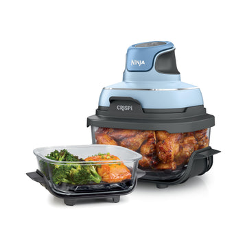 Ninja Crispi Air Fryer, Microwave, Freezer & Dishwasher Safe, Non Toxic Glass Portable Cooking System, 4 QT & 6 Cup Glass Containers with Storage Lids, Easy Meals, Air Fry, Bake, Periwinkle (Renewed)