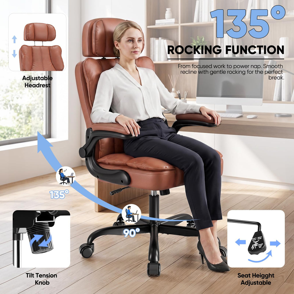 Kensaker Managerial Executive Chair with Adjustable Headrest, 20.4 inches x 17.7 inches x 47.6 inches, Brown
