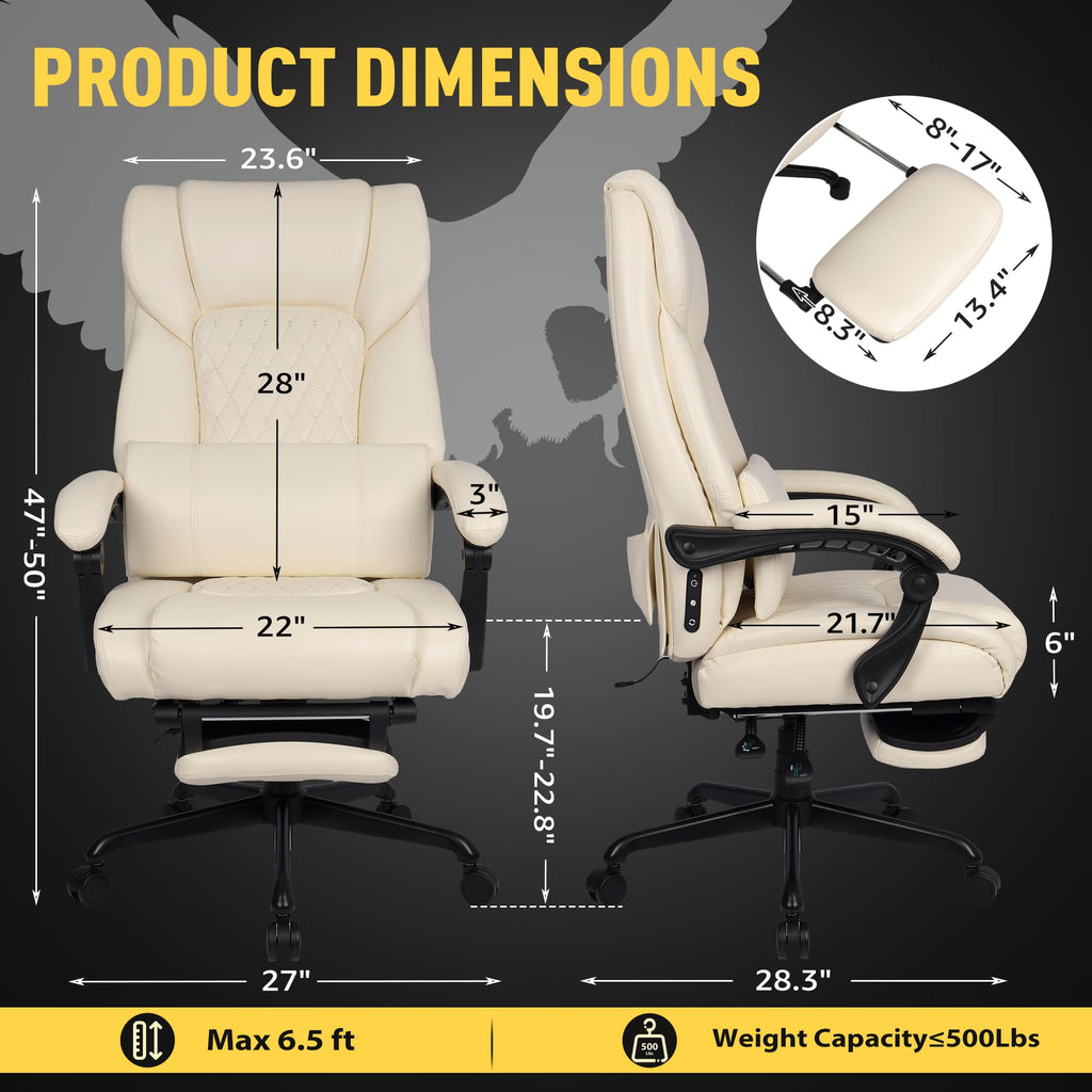 Egseat 3d Kneading Massage Office Chair with Heat, 500 Lbs Big and Tall Executive Computer Desk Recliner, Leather Electric Heated Office Chairs