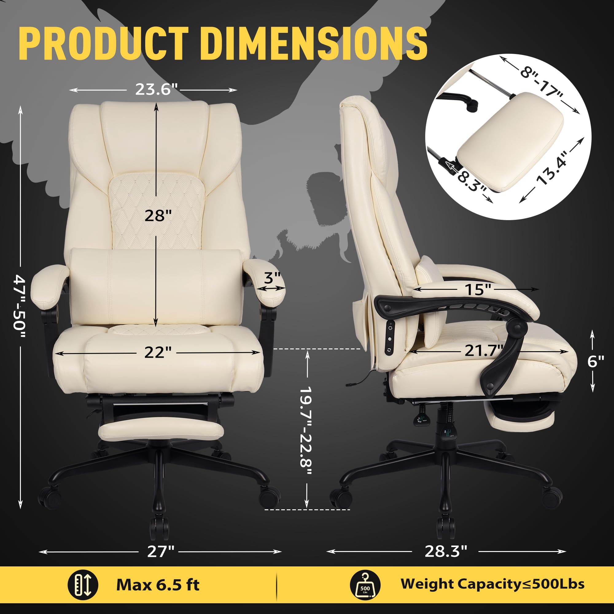 Egseat Office Chair with Gas Lift,massage Desk Chair with Gas Lift, Oversized, White