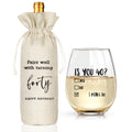 Funny 40th Birthday Gifts for Women Men- 40th Birthday Wine Glass & Wine Bag Gift Ideas for Wife, Husband, Mom, Dad, Sister, Aunt, Coworkers,40Year Party Supplies Decor for Him Her (Clear-40)