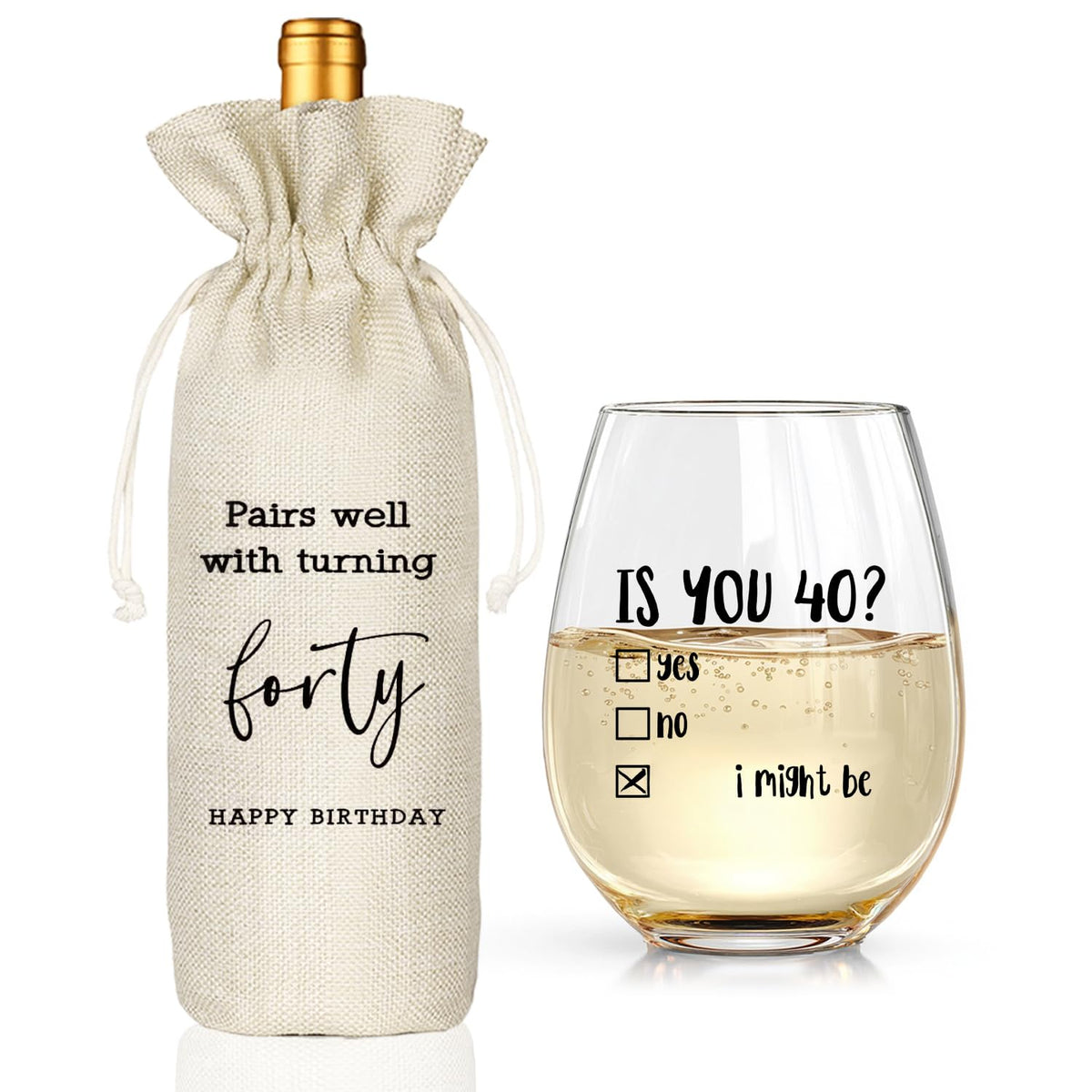 Funny 40th Birthday Gifts for Women Men- 40th Birthday Wine Glass & Wine Bag Gift Ideas for Wife, Husband, Mom, Dad, Sister, Aunt, Coworkers,40Year Party Supplies Decor for Him Her (Clear-40)