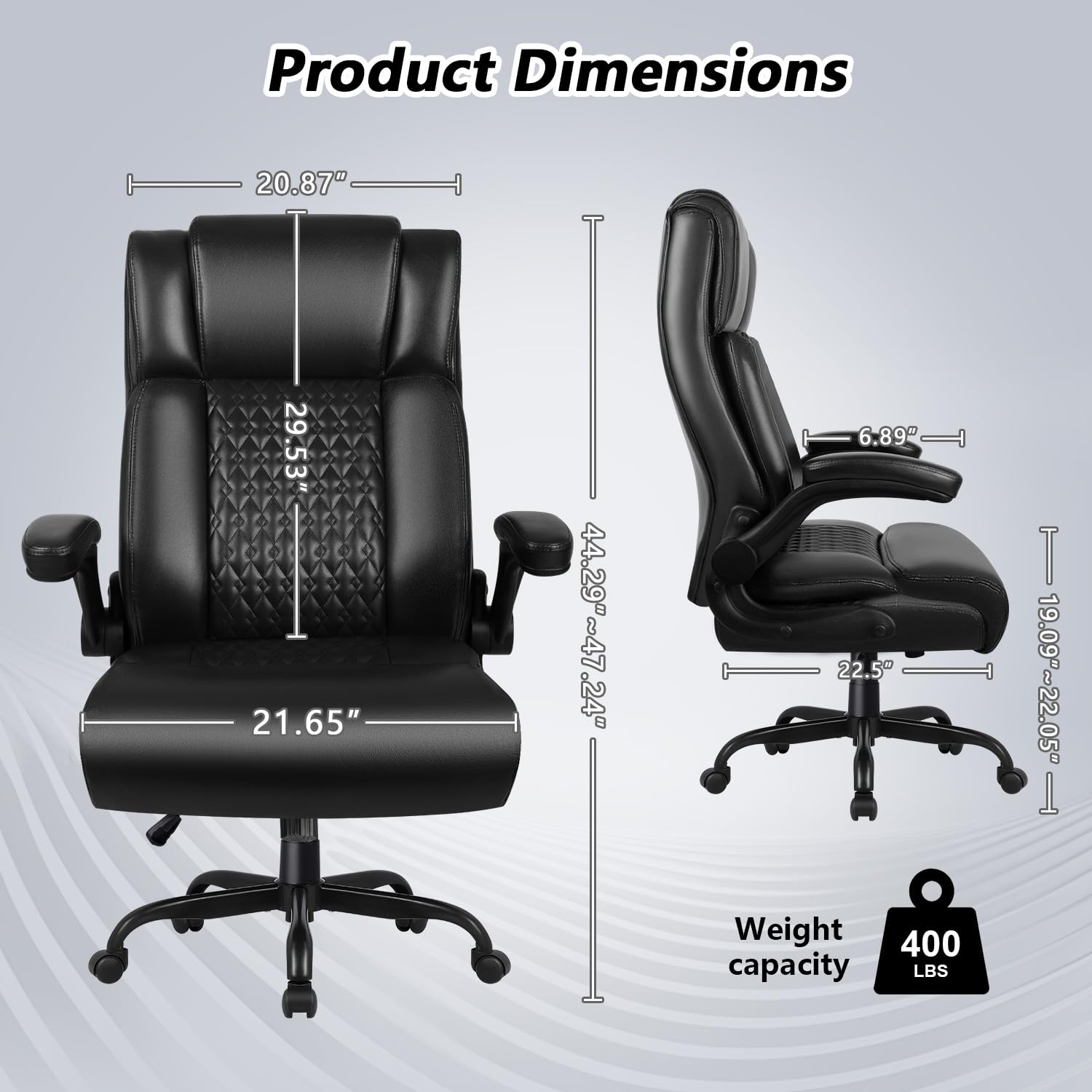Vendorz Office Chair, Big and Tall 400lbs Heavy Duty Executive Office Desk Chair with Flip-up Armrest, Ergonomic Swivel High Back Office Chairs
