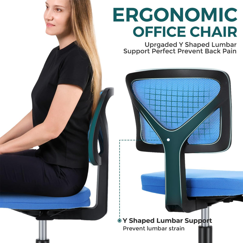 Dumos Armless Desk Chairs, Small Home Office Mesh Chairs, 1pc, Blue