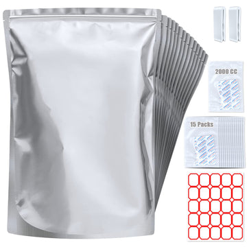 Sukerle 15 Pack 5 Gallon Mylar Bags with 15 x 2000cc Oxygen Absorbers