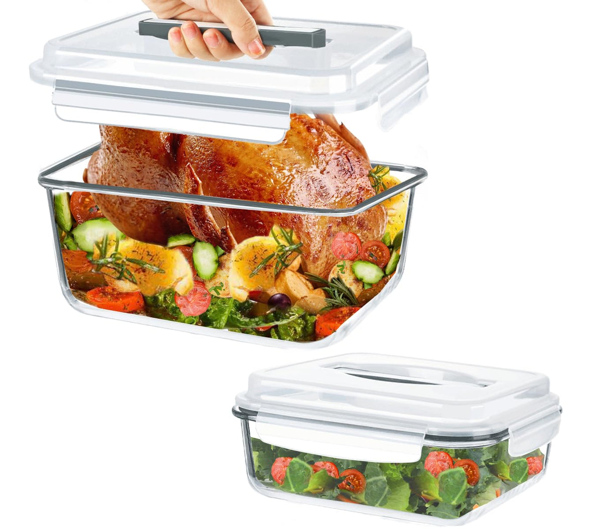 2 Pack 220oz+76.4oz Extra Large Glass Food Storage Containers Set with Airtight Lids, Big Glass Meal Prep Containers, Ideal for Storing Rotisserie Chicken, Lasagna,Salads, Leak-proof & BPA-Free