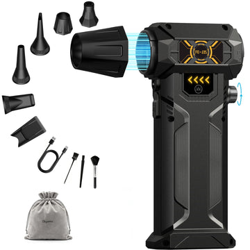Compressed Air Duster, Electric Air Duster with Upgraded 6 Nozzles, 130000RPM Rechargeable Air Duster, LED Light & Adjustable Speed, Turbo Air Blower for PC, Electronics & Car Cleaning (FE-J35)