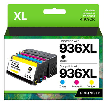 936XL 936 Ink Cartridges for HP Printers Compatible Ink Cartridge Replacement for HP 936 936e, Works with OfficeJet Pro 9125e, 9120e, 9135e, 9730 Printers, 4 Pack (Black, Cyan, Magenta, Yellow)
