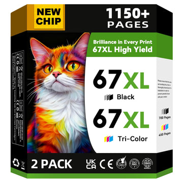67XL Ink Cartridges Black/Color Combo Pack Compatible for HP Ink 67 67XL Works with HP Deskjet 2800e 2855e 2755e 2700e 2734e 2700 2755 2827e 4155e 4227e 4255e Envy 6000 6055e 6455e Series (2-Pack)