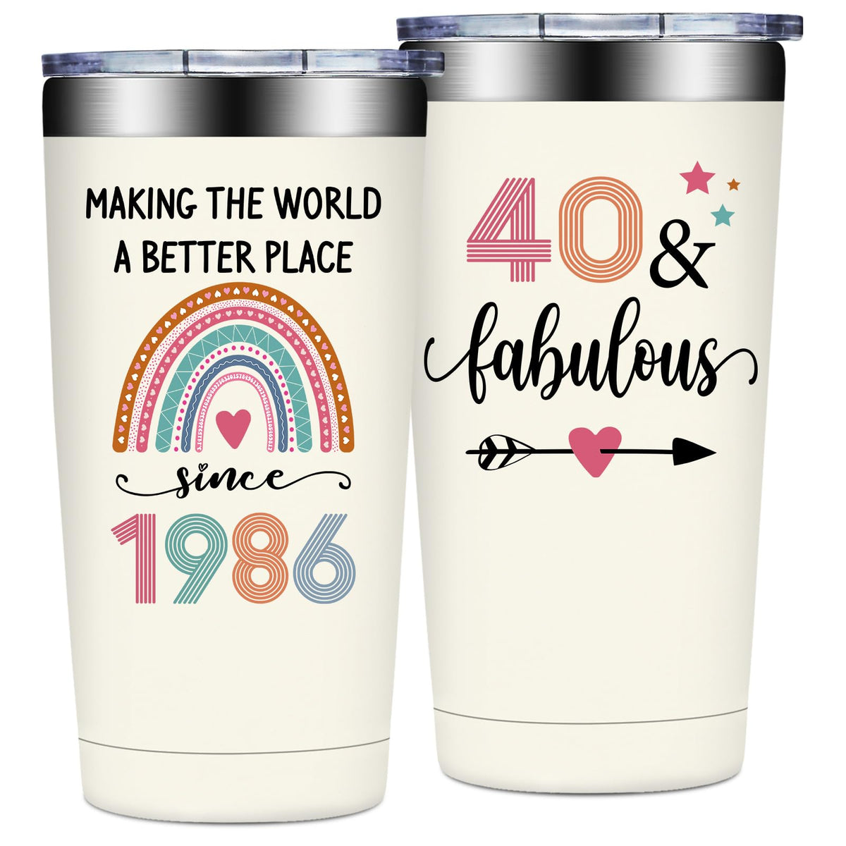 40th Birthday Gifts Women - 1986 40th Birthday Decorations for Women - Turning 40 Year Old Gifts Her - 40 Fabulous Tumbler 20 oz