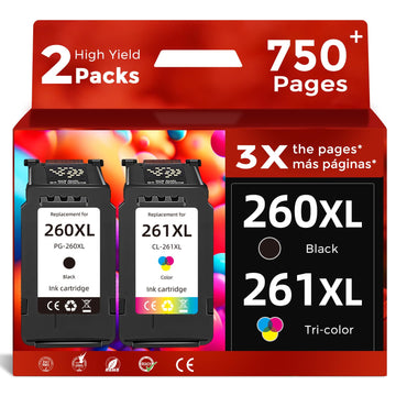 PG-260 CL-261 XL Ink Cartridge Compatible Replacement for Canon 260XL 261XL(Black Tri-Color Combo Pack)Work for Cannon Pixma TS6420 TS6400 TR7020a TS5320 TS6420a TS5300 TR7020 TR7022 Printers PG260XL
