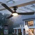 56" Outdoor Ceiling Fan with Light - IP66 Waterproof Black Ceiling Fans with Lights and Remote & App Control, Quiet DC Motor, 3 CCT, Dimmable LED Large Ceiling Fans for Patios, Gazebo, Porch