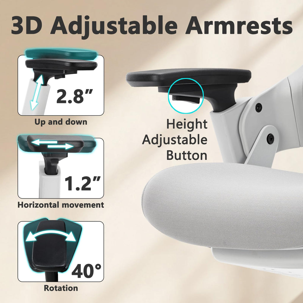 Clatina Office Chair Swivel Executive Chair, Adjustable Ergonomic Computer Chair with 3d Armrest and Lumbar Support, Mesh Backrest Task Chair
