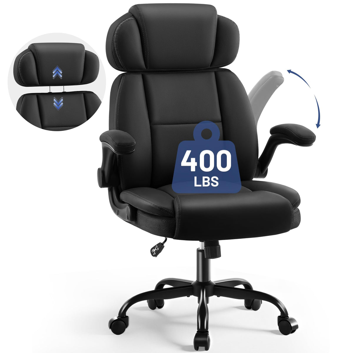Areshark Ergonomic Office Chair with Lumbar Support, 400lbs Heavy Duty Big and Tall Executive Desk Chair, Pu Leather High Back Computer Chair